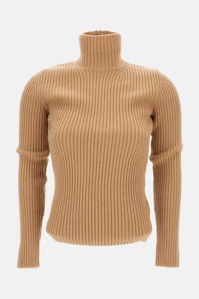Max Mara Ribbed Turtleneck Sweater In Animal Print