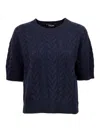 Max Mara Textured Cable Knit Cropped Sweater In Blue