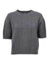Max Mara Textured Cable Knit Grey Wool Sweater In Gray