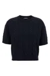 Max Mara Textured Cable Knit Cropped Sweater In Blue
