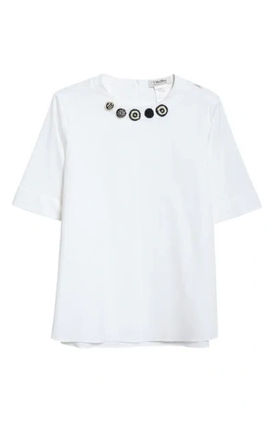 Max Mara Dora Embellished Stretch Poplin Top In Optical White