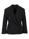 Max Mara Dorico Cropped Double Breasted Wool Blazer Jackets Blue In Black