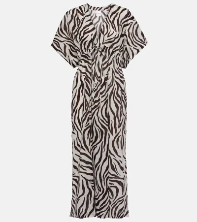 Max Mara Dorotea Zebra-print Cotton Midi Dress In Brown