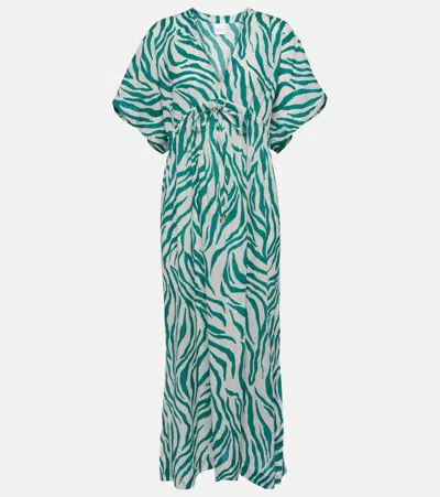 Max Mara Dorotea Zebra-print Cotton Midi Dress In Green