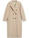 Max Mara Double-breasted Beige Coat With Tailored Silhouette And Belted Waist In Neutral