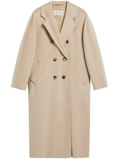 Max Mara Double-breasted Beige Coat With Tailored Silhouette And Belted Waist In Neutral