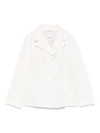 Max Mara Double-breasted Beige Jacket With Soft Linen Blend In White
