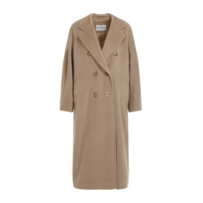 Max Mara Double-breasted Beige Wool-cashmere Coat With Tailored Silhouette In Brown