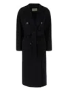 Max Mara Double-breasted Coat With Belt Coats Blue In Black