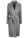 Max Mara Tailored Wool Coat With Belted Waist In Grigio
