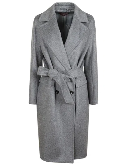 Max Mara Tailored Wool Coat With Belted Waist In Gray
