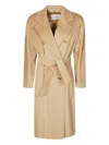 Max Mara Double-breasted Belted Coat Notched Lapels In Neutral