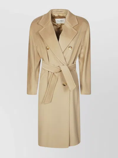 Max Mara Double-breasted Belted Coat Notched Lapels In Brown