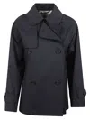 Max Mara Double-breasted Black Coat With Distinctive Flap In Blue