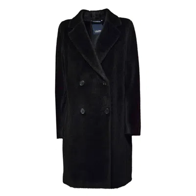 Max Mara Double-breasted Black Midi Coat In Alpaca