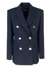 Max Mara Edicola Blazer In Navy Blue Wool Crêpe Satin In Blue