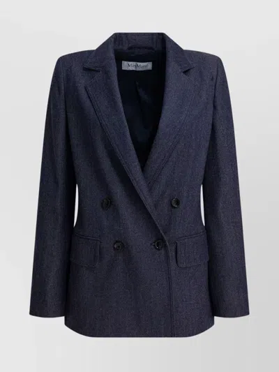 Max Mara Double-breasted Blazer Denim Look In Burgundy