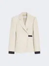 Max Mara Neutro Wrap-front Linen Drill Blazer In Nude