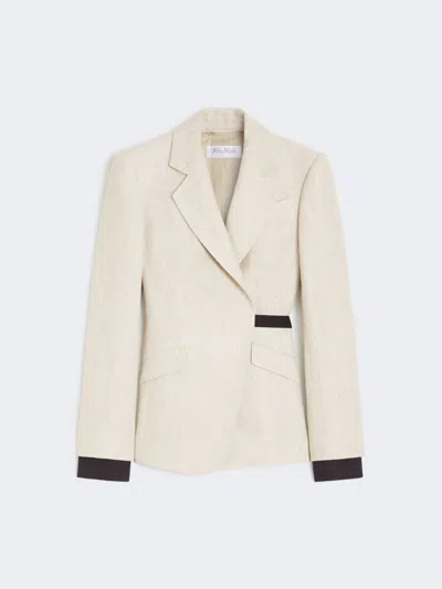 Max Mara Double-breasted Blazer In Linen Drill In Nude