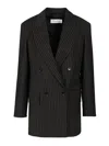 Max Mara Double-breasted Blazer In Pinstriped Wool Jackets Black In Black