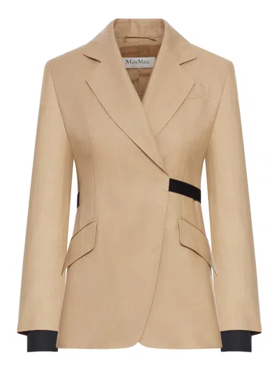 Max Mara Fionda Double Breasted Linen Blazer In Neutral