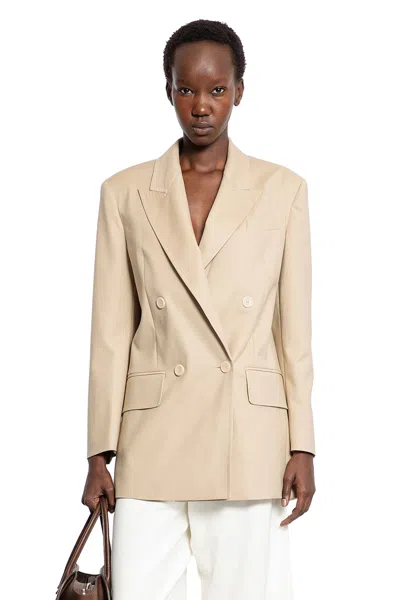 Max Mara Double-breasted Blazer In Stretch Canvas In Sand