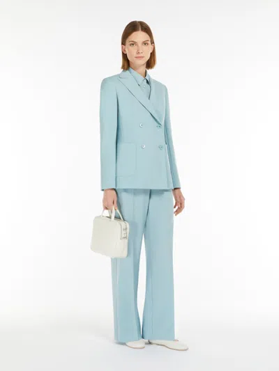 Max Mara Double-breasted Blazer In Stretch Wool Canvas In Blue