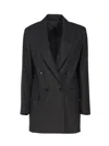 Max Mara Double Breasted Blazer In Wool Blend In Black