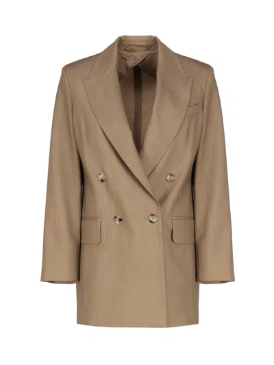 Max Mara Double Breasted Blazer In Wool Blend In Beige