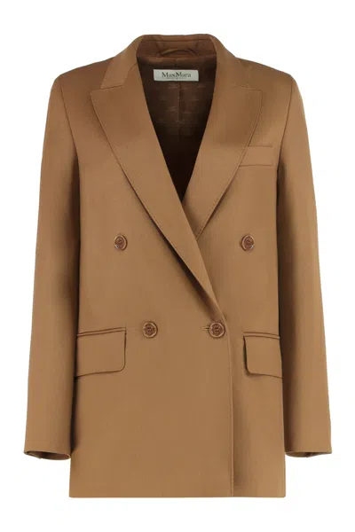 Max Mara Double-breasted Blazer In Wool In Brown