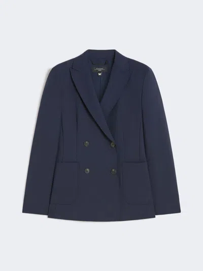 Max Mara Double-breasted Blazer In Wool Canvas In Blue