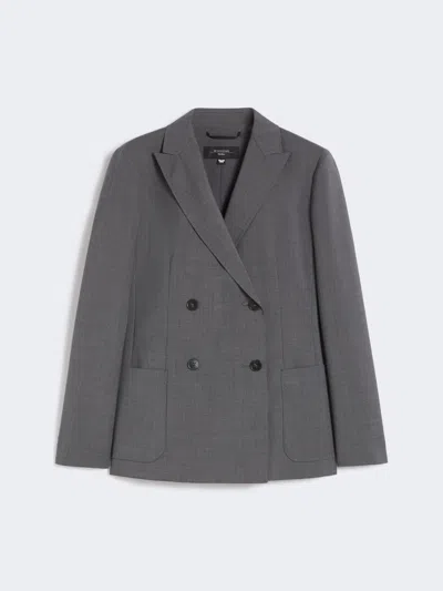 Max Mara Double-breasted Blazer In Wool Canvas In Gray