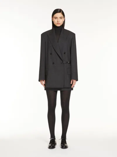 Max Mara Double-breasted Blazer In Wool Gabardine In Dark Grey