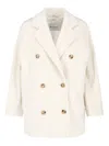 Max Mara Double-breasted Jacket Featuring Notched Lapels In Neutral