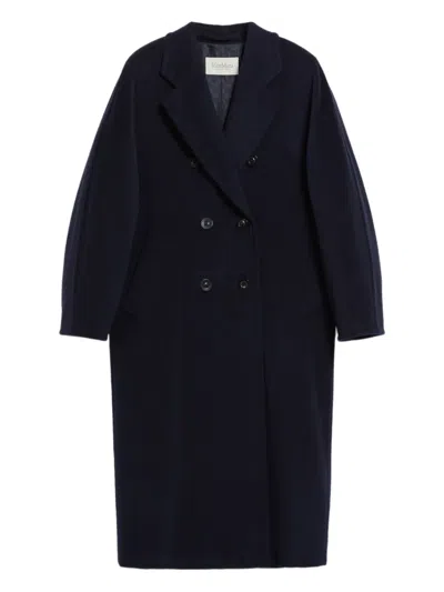 Max Mara Waist Belted Double-breasted Long Lapels Pockets In Blue