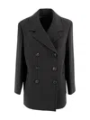Max Mara Blue Broadcloth Sheree Double-breasted Pea Coat In Black