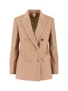 Max Mara Double-breasted Camel Blazer With Logo Embroidery In Brown
