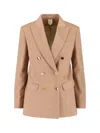 Max Mara Double-breasted Camel Blazer With Logo Embroidery In Brown