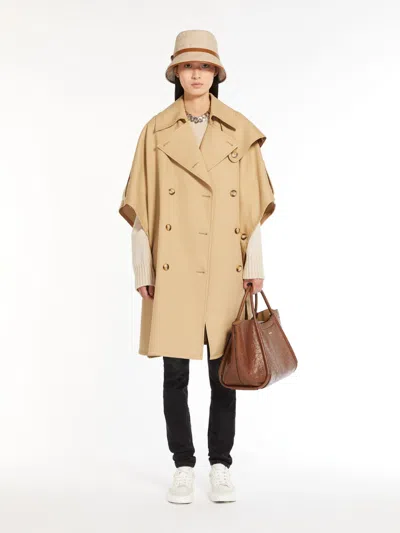 Max Mara Double-breasted Cape In Water-resistant Cotton In Sand