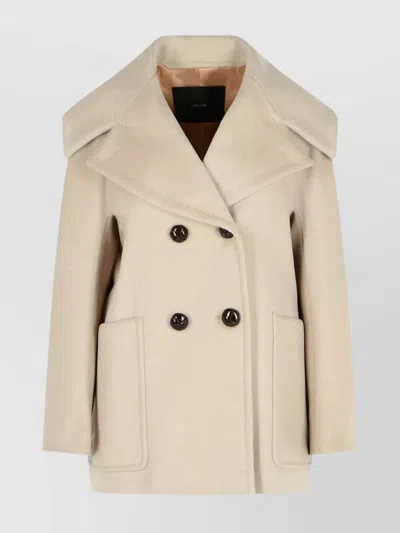 Max Mara Double-breasted Cashmere Jacket Large Collar In Neutral