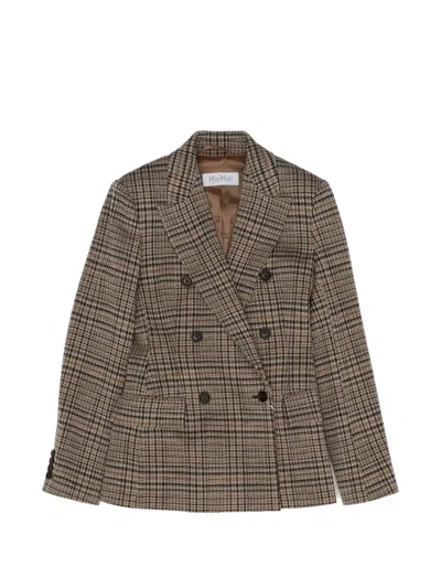 Max Mara Double-breasted Check Blazer In Brown