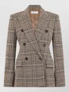 Max Mara Houndstooth T-shirt Jacket Double-breasted Lined Wool-blend In Gray