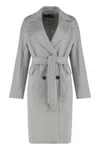 Max Mara Studio Double-breasted Coat In Cashmere Blend In Gray