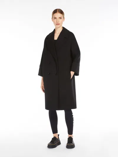 Max Mara Double-breasted Coat In Scuba Jersey In Black