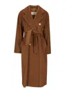 Max Mara Double-breasted Coat With Belt In Brown
