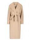 Max Mara Double-breasted Coat With Belt Coats Beige In Neutral