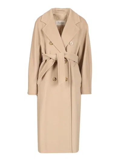 Max Mara Double-breasted Coat With Belt Coats Beige In Neutral