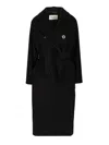 Max Mara Double-breasted Coat With Belt Coats Blue In Black