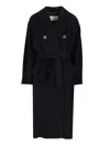 Max Mara Double-breasted Coat With Belt Coats Blue In Black