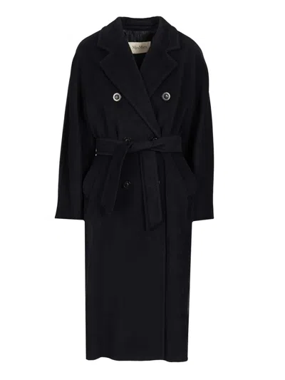 Max Mara Double-breasted Coat With Belt Coats Blue In Black
